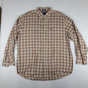 Faconnable Shirt Mens‎ 2XL XXL Brown Red Plaid 100% Cotton Dress Button Down
